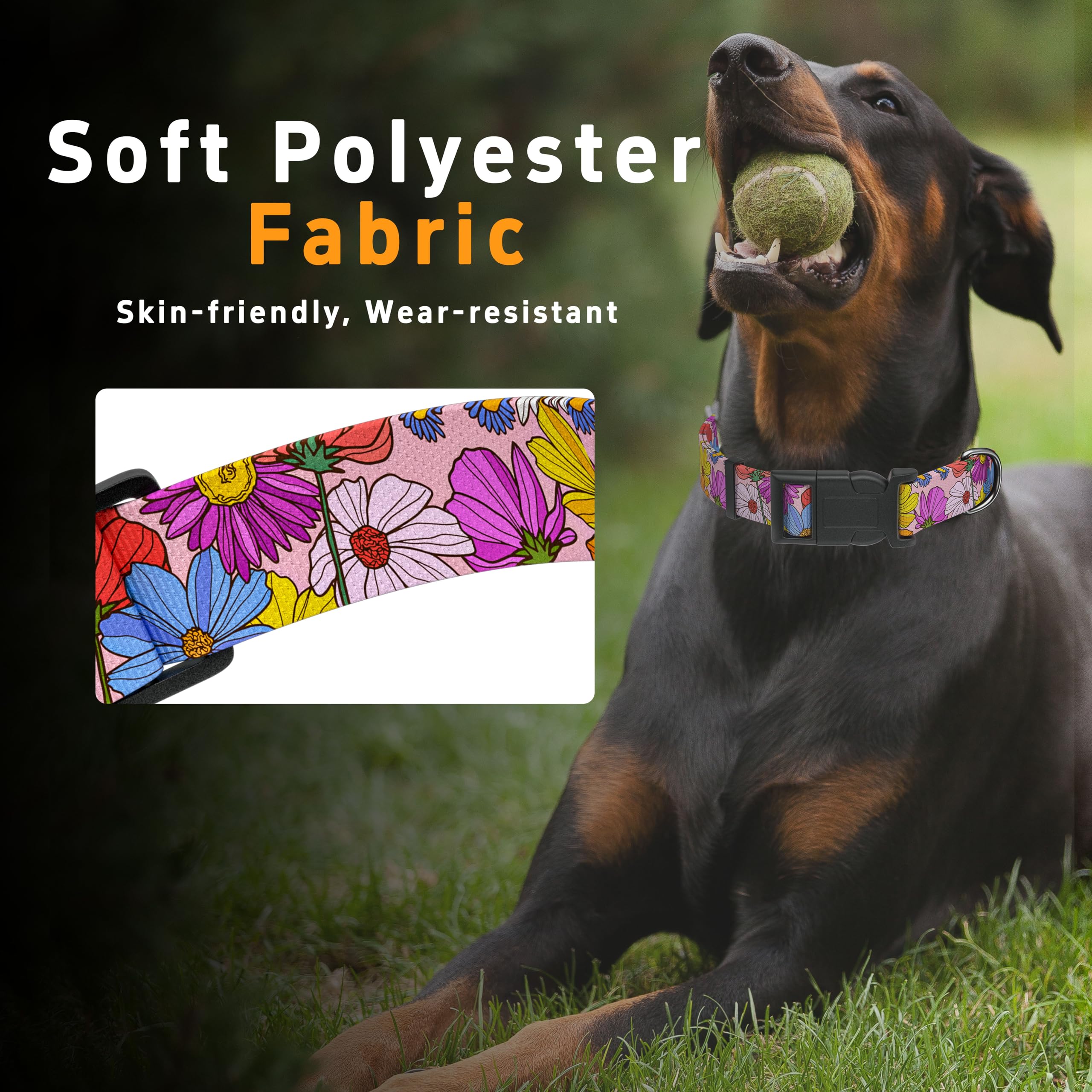 Seyezo Dog Collar, Pink Floral Boys Girls Puppy Collar for Small Medium Large Dogs, Adjustable Soft Floral Pet Collar with Safety Buckle for Male Females(Pink Floral, XS)