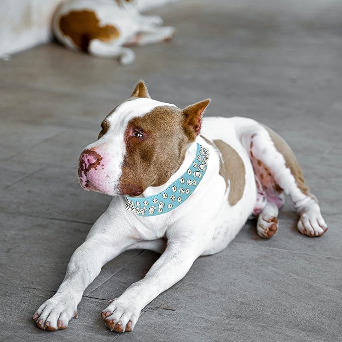 TEEMERRYCA Adjustable PU Leather Spiked Studded Dog Collars with a Squeak Ball Gift for Small Medium Large Pets Like Cats/Pit Bull/Bulldog/Pugs/Husky, Blue, XXL 19.7-22.4 inches