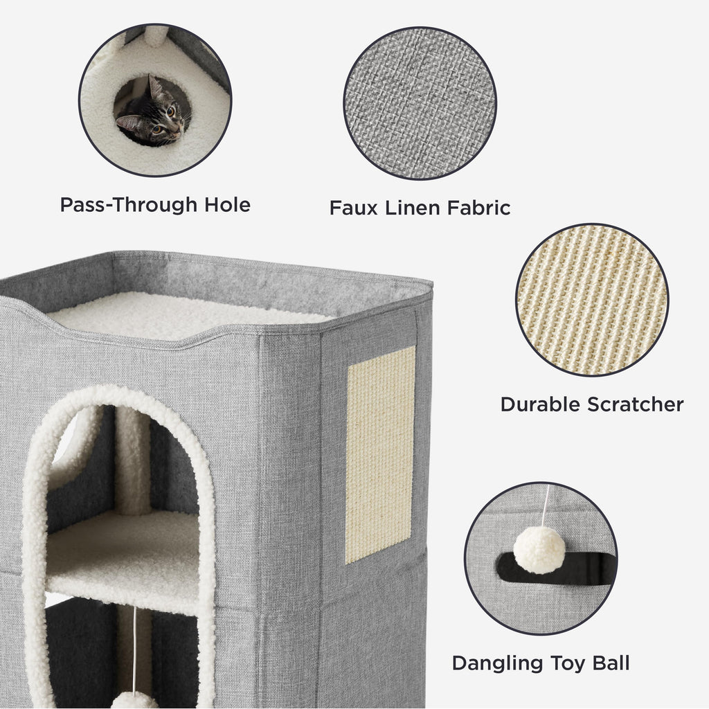 Bedsure 2 Story Cat House for Indoor Cats with Scratch Pad,18x14x23 Grey