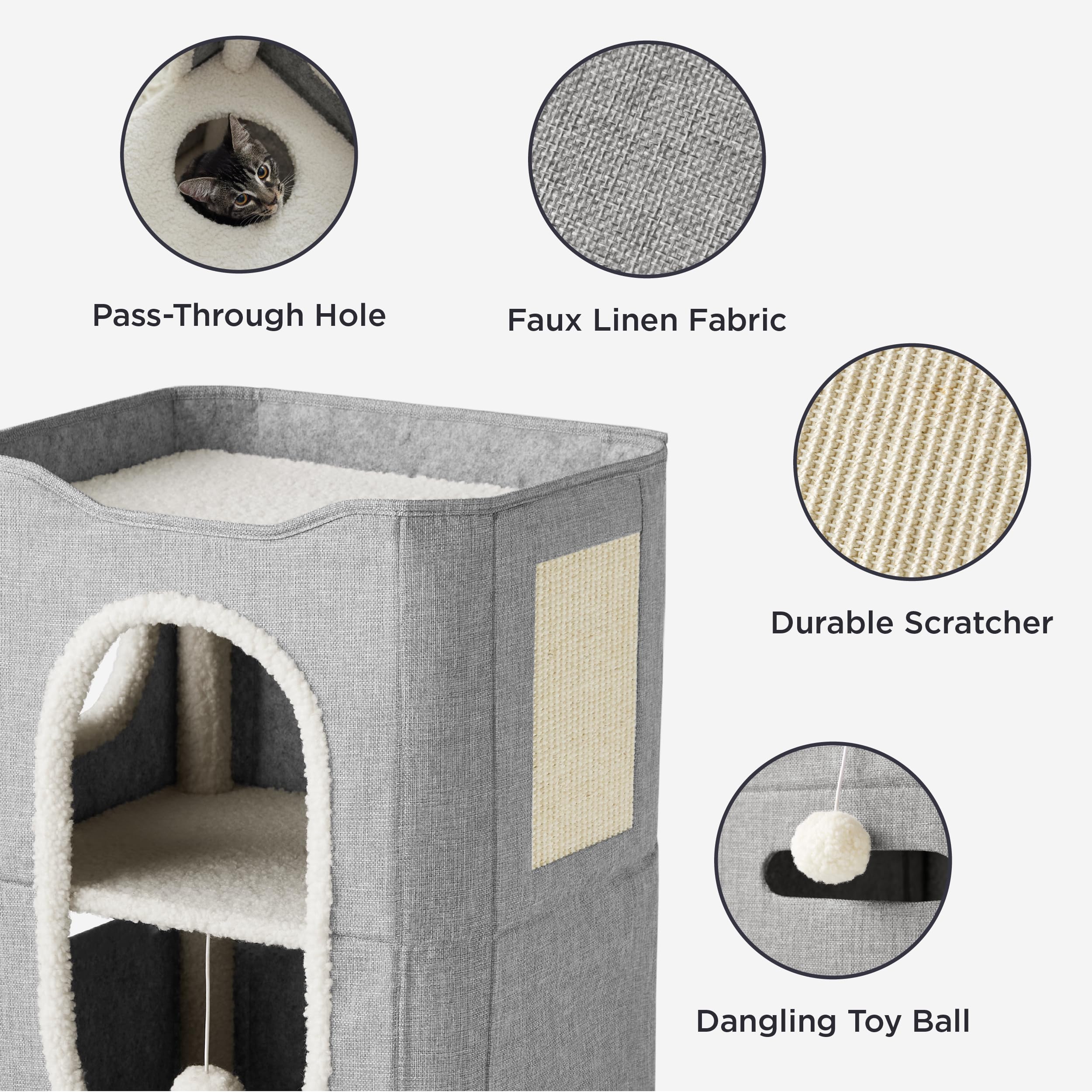 Bedsure 2 Story Cat House for Indoor Cats with Scratch Pad,18x14x23 Grey