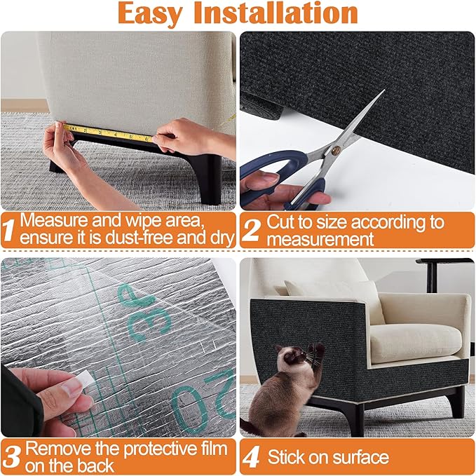 Cat Scratch Furniture Protector - 118" x 13.8" Trimmable Self-Adhesive Cats Claws Scratch Pads, DIY Cat Climbing Couch Protector for Scratch Post Cat Tree Replacement Indoor (Black)