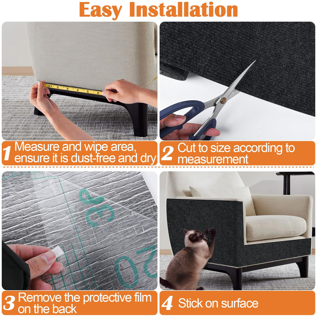 Cat Scratch Furniture Protector - 40" x 13.8" Trimmable Self-Adhesive Cats Claws Scratch Pads, DIY Cat Climbing Couch Protector for Scratch Post Cat Tree Replacement Indoor (Black)