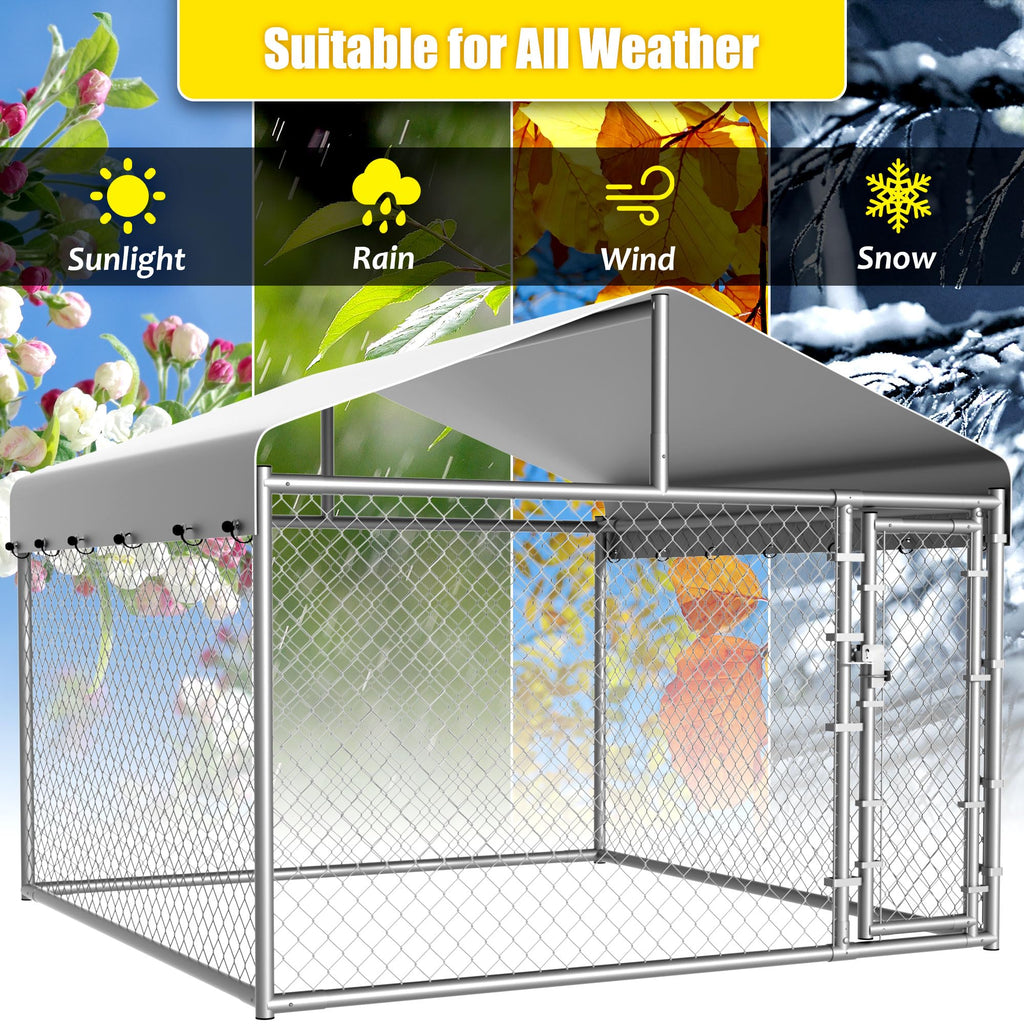 Dog Kennel Outside with Roof, Large Dog Run Enclosure, Outdoor Heavy Duty Pens House Pet Playpen with Galvanized Chain Link Waterproof Cover and Secure Lock(6.76'Lx6.76'Wx5.64'H)