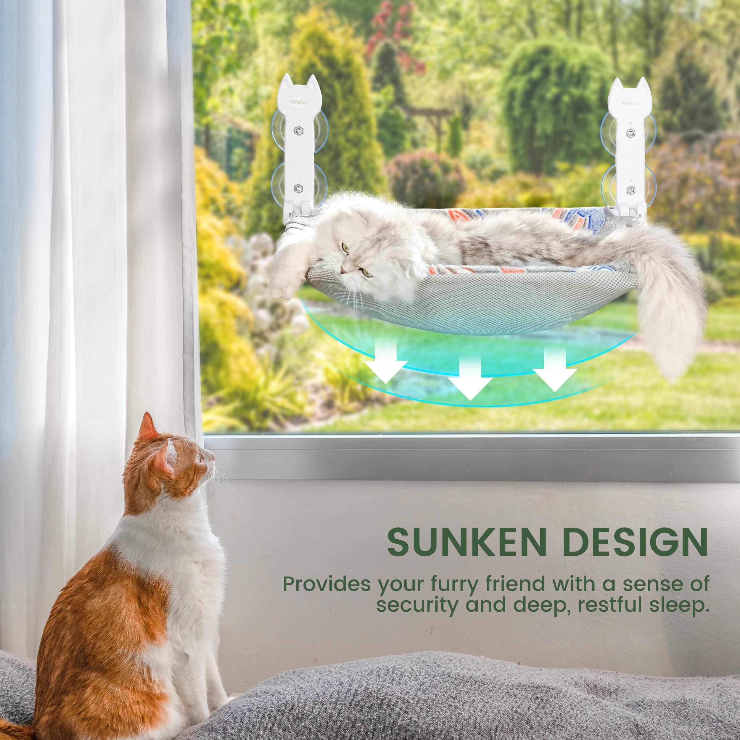 HiPetpy 2-Pack Cat Window Perch, Cordless Foldable Cat Hammock