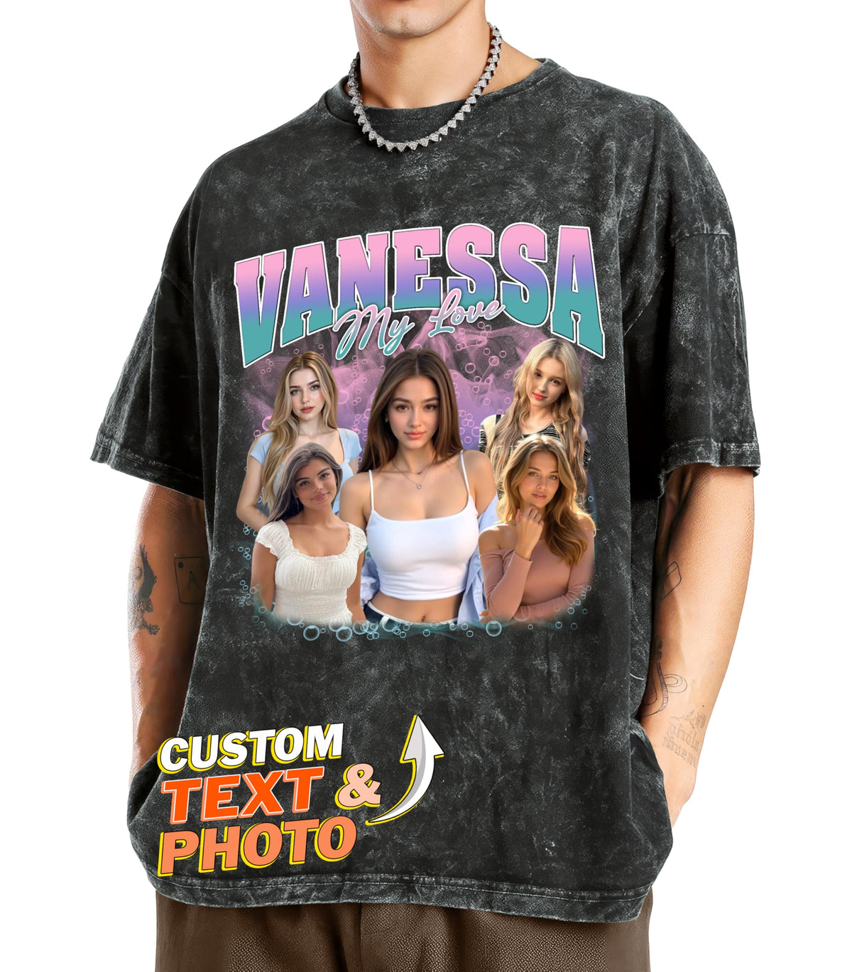 Tehg & Tuhg Custom T-Shirts with Faces on Them, Vintage Personalized Bootleg Rap Tees for Him Her with Name & Photo,Customized Gift for Girlfriend Boyfriend on Gameday Anniversary