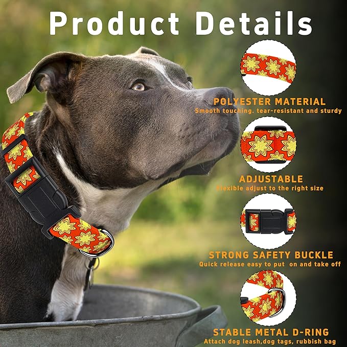 Dog Collar, Classical Indian Spirit Boys Girls Puppy Collar for Small Medium Large Dogs, Adjustable Soft Indian Pet Collar with Safety Buckle for Male Females(Yellow,M)
