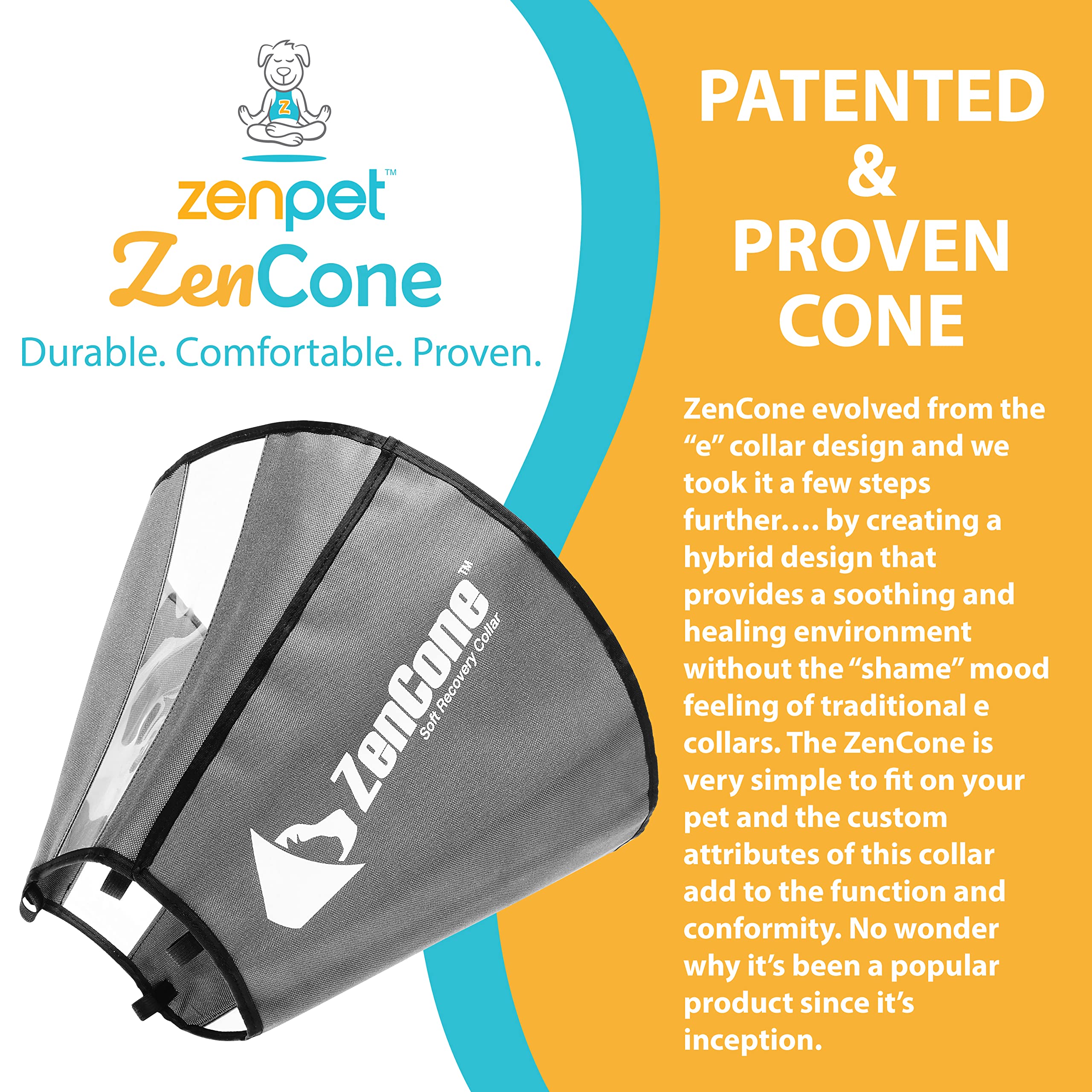 ZenPet Pet Recovery Cone E-Collar for Dogs and Cats - Always Use with Your Pet's Everyday Collar - Comfortable Soft Collar is Adjustable for a Secure and Custom Fit (Medium)