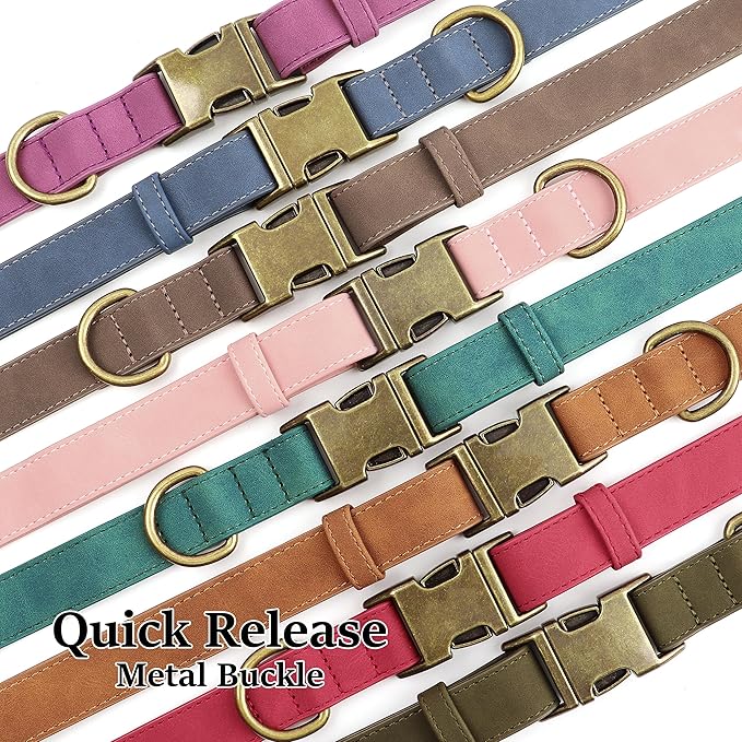 Didog Soft PU Leather Dog Collar, Stylish Quick Released Dog Collars for Medium Dogs, Easy Clean Adjustable Pet Collar for Daily Walking, Red, M Fit 13-21" Neck