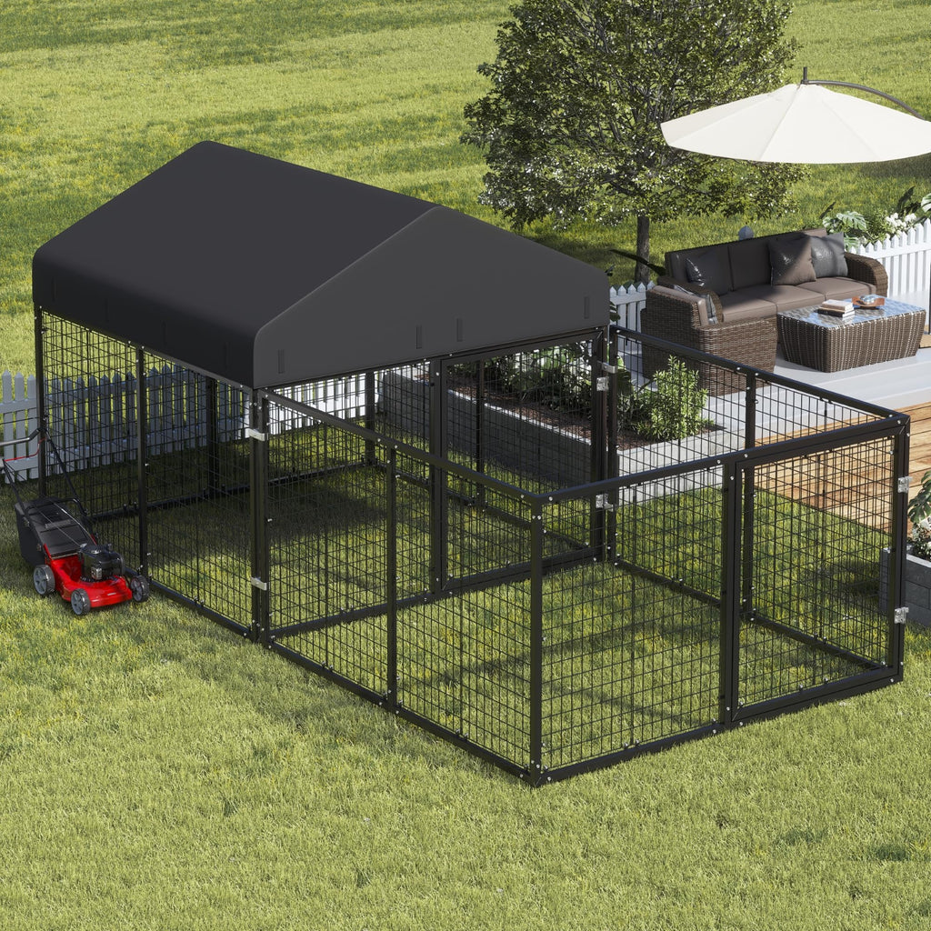 Petony Outdoor Dog Kennel with Dog Fence for Medium/Small Dogs Anti-Rust Coating Cage with Roof All Weather Resistant Dog House with Double Locks