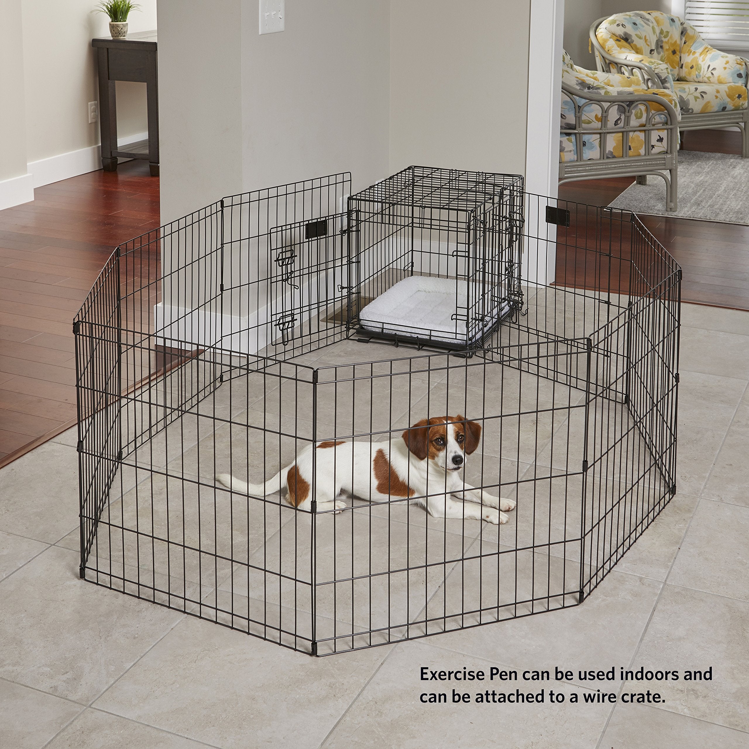 MidWest Homes for Pets 30-Inch Exercise Pen, for Indoor and Outdoor Use, 16 Sq Feet of Play, Single Door Folding Dog Pen, with Large Door Opening & Secure Latch, Easy to Set Up, Foldable Dog Playpen