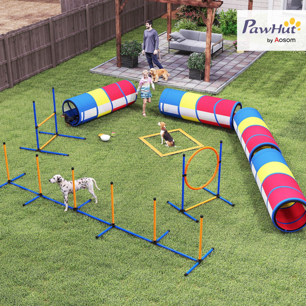PawHut Dog Agility Training Equipment 12-Piece Adjustable Hurdle & Ring