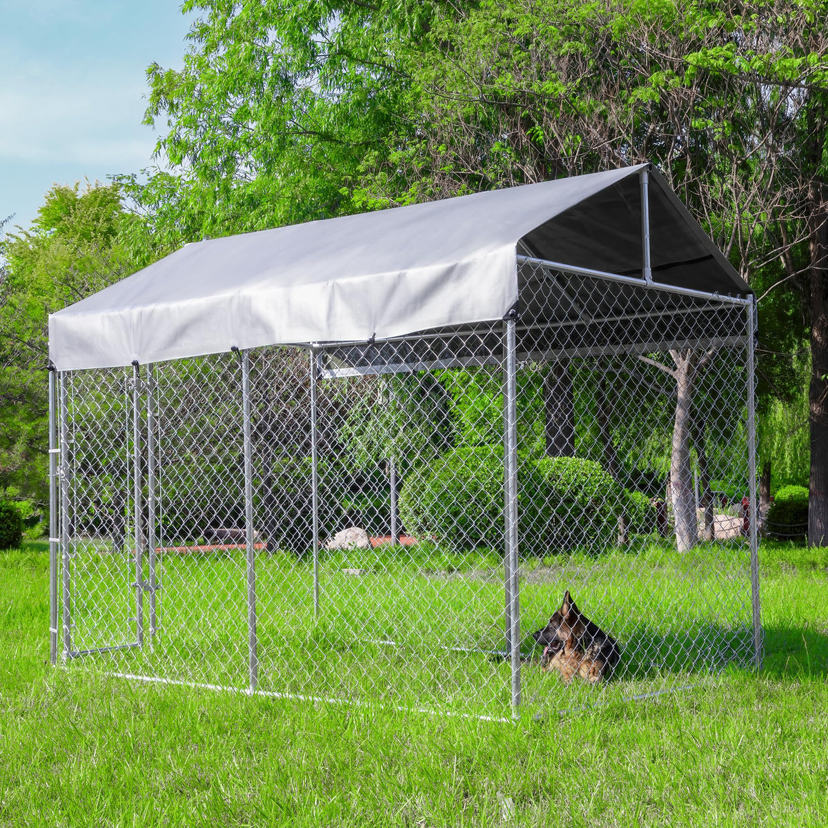 HITTITE Extra Large Outdoor Dog Kennel, Anti-Rust Dog Kennel Outside with Roof, Galvanized Chain Link Dog Runs for Outside with Waterproof UV-Resistant Cover and Secure Lock