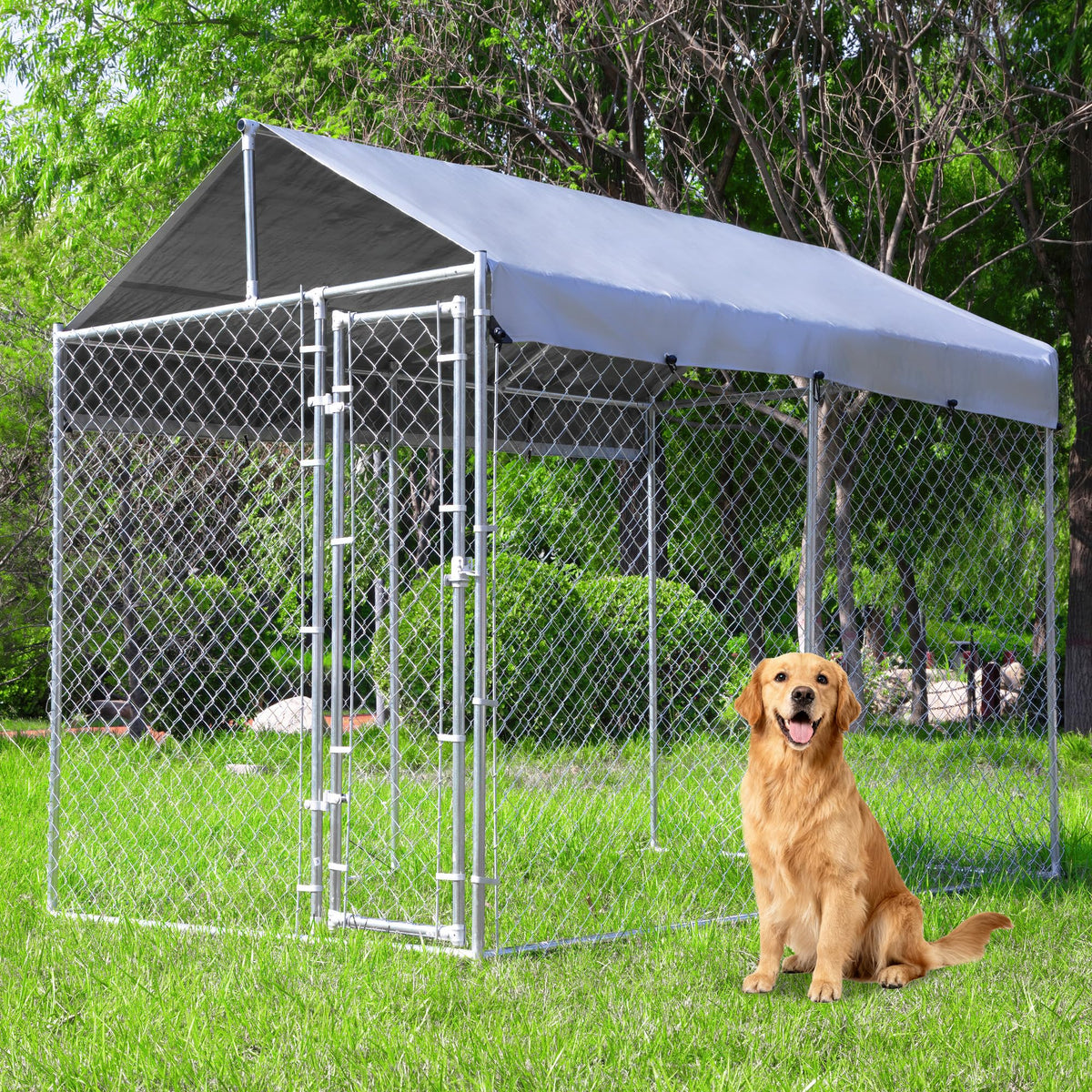 Dog Kennel Outside with Roof, Large Dog Run Enclosure, Outdoor Heavy Duty Pens House Pet Playpen with Galvanized Chain Link Waterproof Cover and Secure Lock(6.76'Lx6.76'Wx5.64'H)