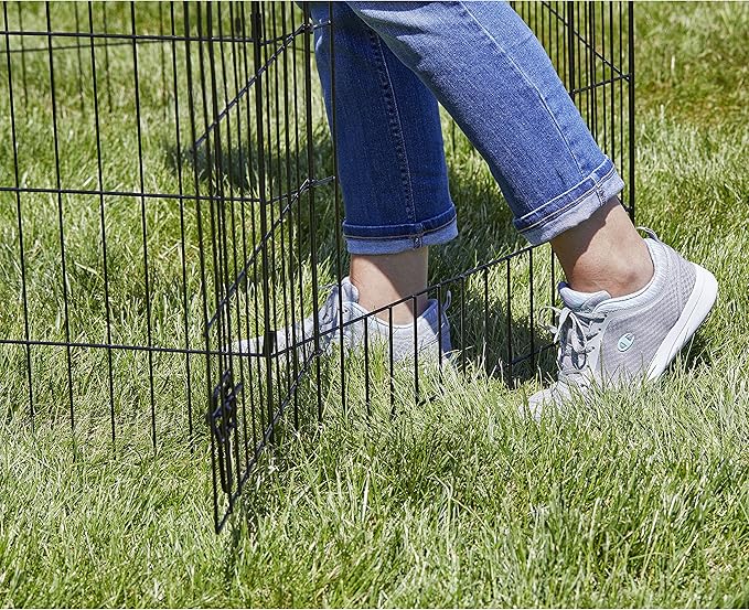 MidWest Homes for Pets Folding Metal Puppy / Dog Exercise Pen, Indoor/Outdoor Playpen with Secure Door, Provides 16 Sq Feet of Play Space, 24-Inches Tall, Black E-Coated