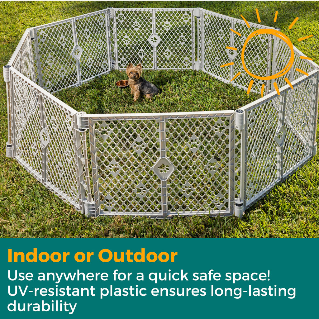 MyPet 8-Panel Paws Petyard, Gray Dog Playpen, Durable & UV-Resistant Puppy Playpen, Indoor/Outdoor Portable Dog Pen, Adjustable for Your Pet's Comfort, Friendly Design for Happy Pets