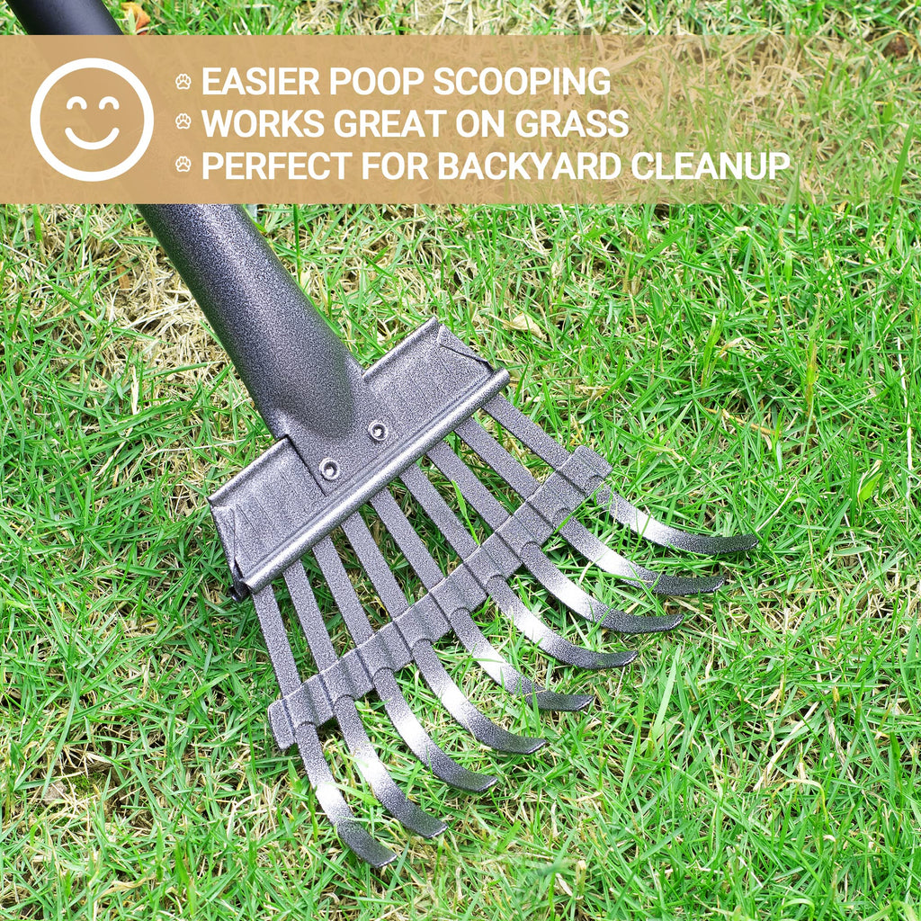 Dog Pooper Scooper, Dog Poop Tray and Rake Set with Long Stainless Handles