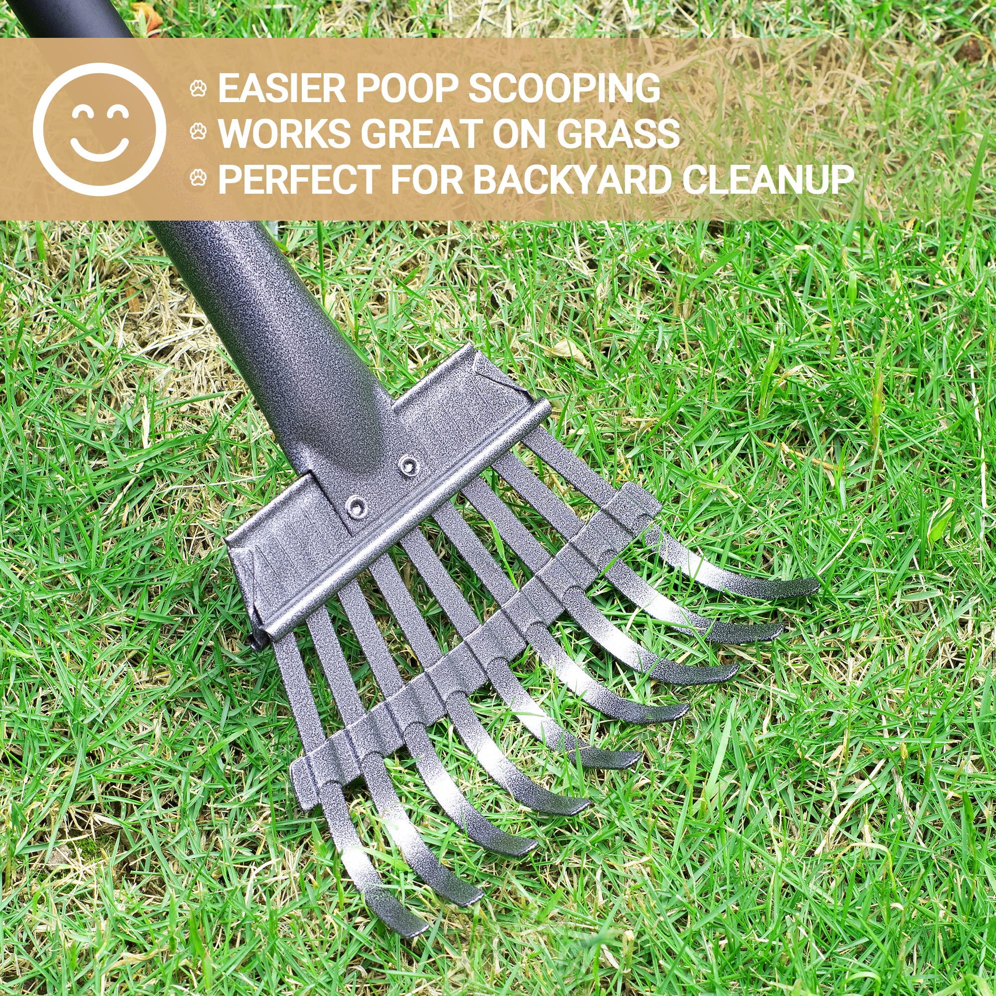 Dog Pooper Scooper, Dog Poop Tray and Rake Set with Long Stainless Handles
