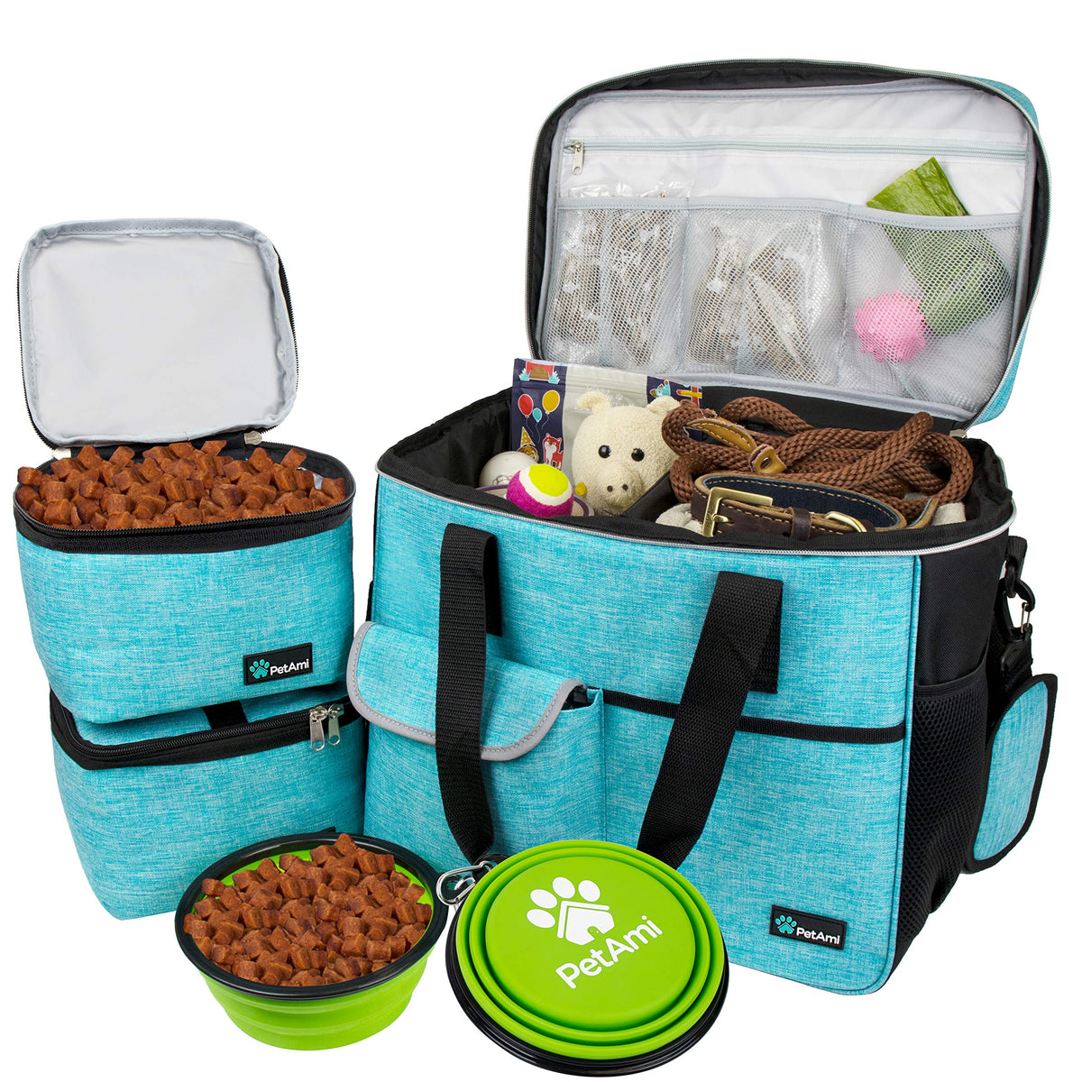 PetAmi Dog Travel Bag Organizer, Pet Supplies Tote Diaper Bag, Black Medium