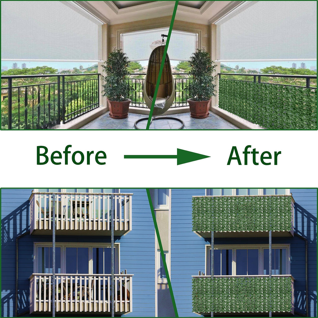 ODTORY Artificial Ivy Privacy Screen Fence Panel, Green 72 X 144 in