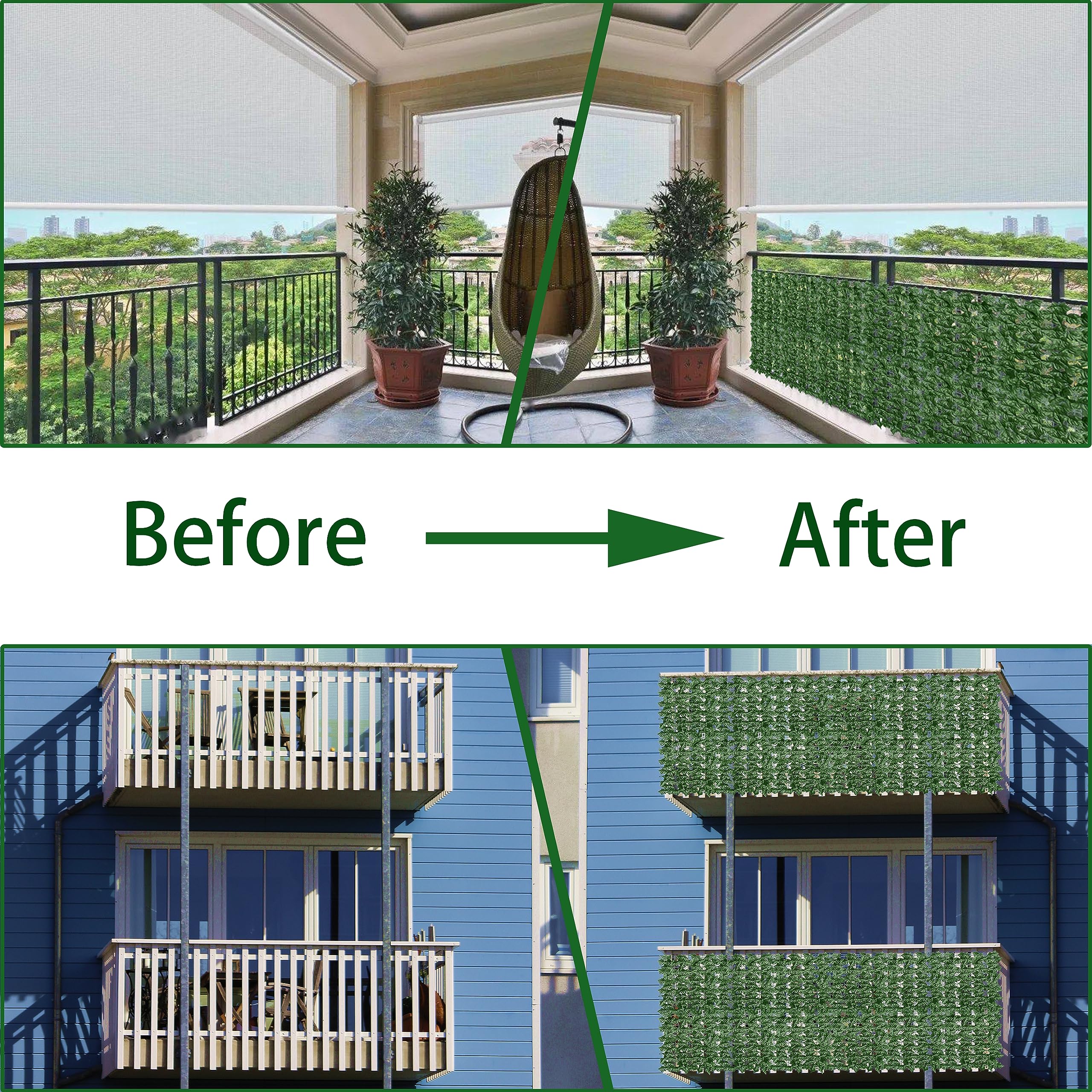ODTORY Artificial Ivy Privacy Screen Fence Panel, Green 72 X 144 in