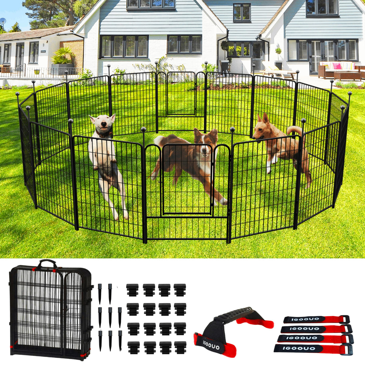 IGOOUO Portable Dog Crates & Playpen, 32'' Metal Pet Pen for Small/Medium Dogs, Indoor/Outdoor, Easy-Carry Straps, Rustproof, One Door