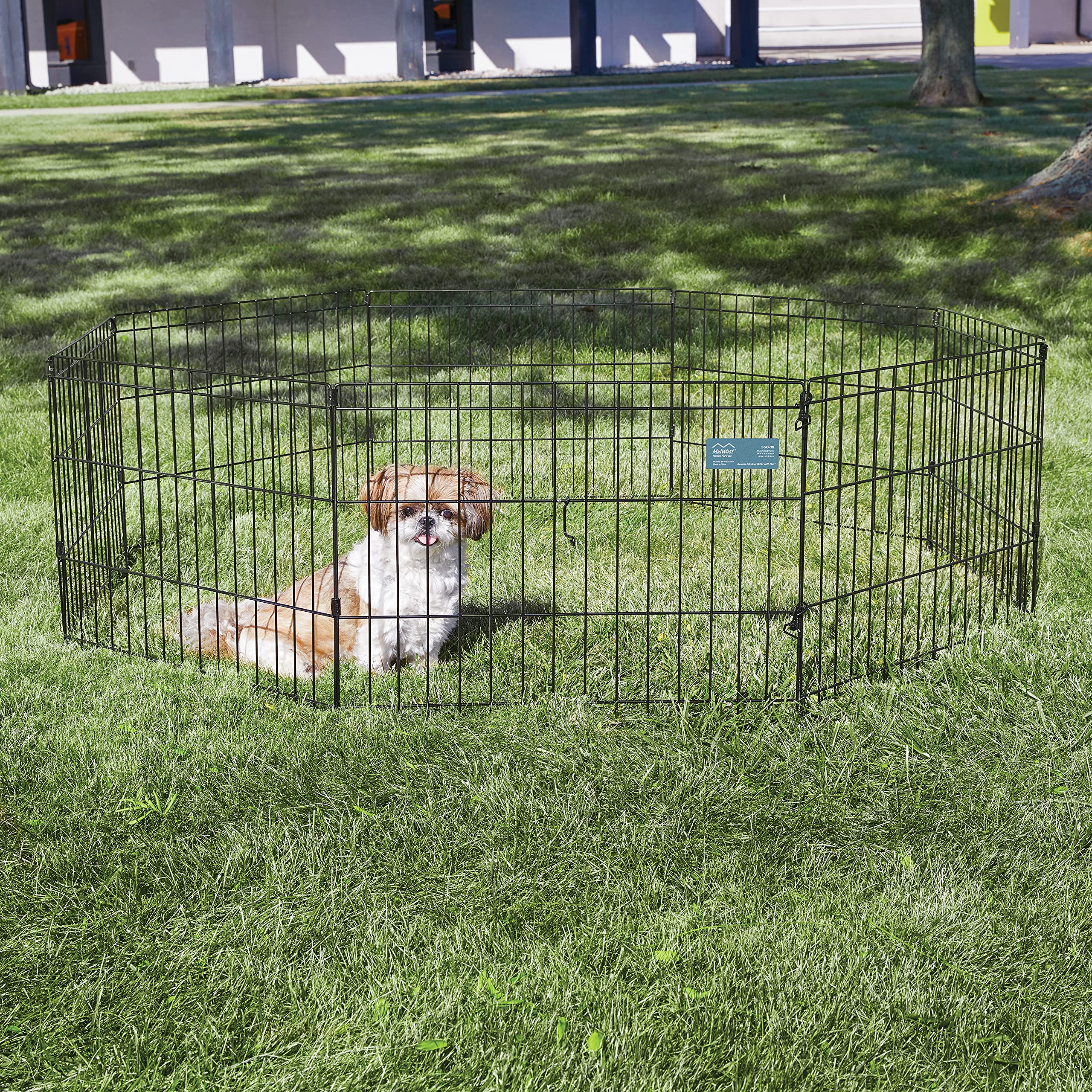 MidWest Homes for Pets 18-Inch Exercise Pen, for Indoor and Outdoor use, 16 Sq Feet of Play, Folding Dog Pen, No Door Design for Maximum Security, Easy to Set Up, Foldable Dog Playpen